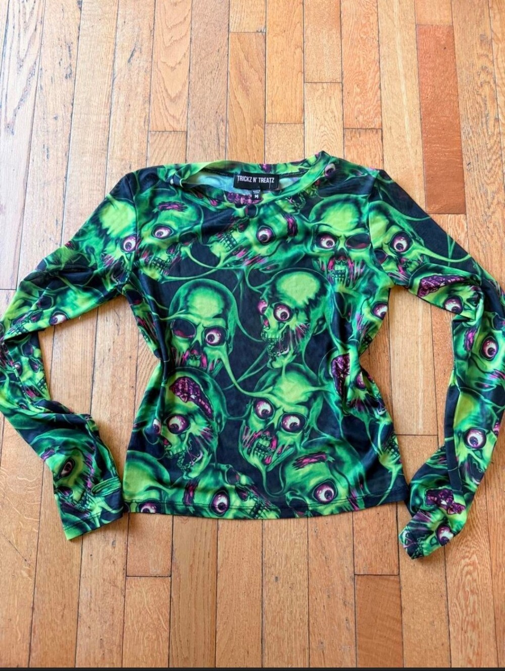 Brain Drain Mesh Long Sleeve Top Trickz N' Treatz Skulls Halloween